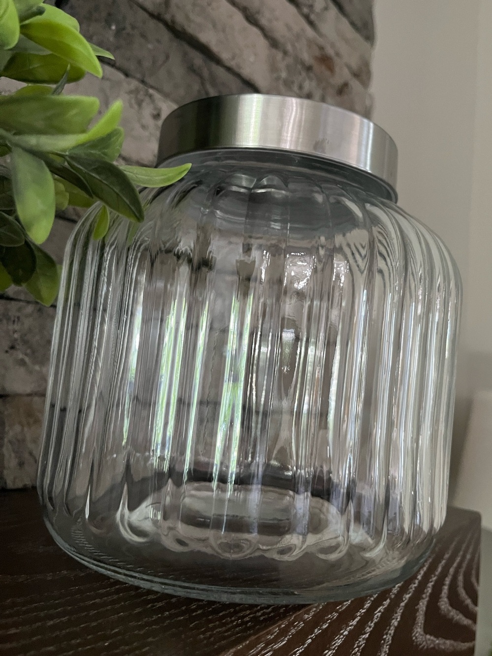 Large Ribbed Glass Storage Jar w/ Stainless Lid ~🆕~ Many Uses